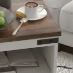 Side Table with Storage, End Table with Open Shelf, Cupboard and Wood Legs, Modern and Farmhouse Style, White - Image 9