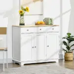 HOMCOM Sideboard Buffet Cabinet, 3-Doors Kitchen Cabinet, Coffee Bar Storage with 3 Drawers, Adjustable Shelf for Living Room and Hallway, White - Image 2