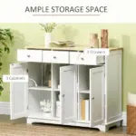 HOMCOM Sideboard Buffet Cabinet, 3-Doors Kitchen Cabinet, Coffee Bar Storage with 3 Drawers, Adjustable Shelf for Living Room and Hallway, White - Image 4