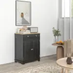 Sideboard Buffet Cabinet Black Kitchen Coffee Bar Storage with Solid Wood Top Adjustable Shelf 2 Drawers for Living Room - Image 2