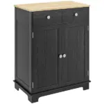 Sideboard Buffet Cabinet Black Kitchen Coffee Bar Storage with Solid Wood Top Adjustable Shelf 2 Drawers for Living Room - Image 11