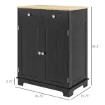 Sideboard Buffet Cabinet Black Kitchen Coffee Bar Storage with Solid Wood Top Adjustable Shelf 2 Drawers for Living Room - Image 3
