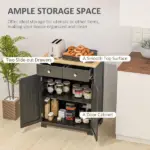 Sideboard Buffet Cabinet Black Kitchen Coffee Bar Storage with Solid Wood Top Adjustable Shelf 2 Drawers for Living Room - Image 4