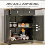 Sideboard Buffet Cabinet Black Kitchen Coffee Bar Storage with Solid Wood Top Adjustable Shelf 2 Drawers for Living Room - Image 6