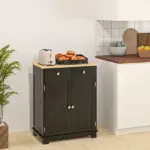 Sideboard Buffet Cabinet Black Kitchen Coffee Bar Storage with Solid Wood Top Adjustable Shelf 2 Drawers for Living Room - Image 8