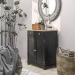 Sideboard Buffet Cabinet Black Kitchen Coffee Bar Storage with Solid Wood Top Adjustable Shelf 2 Drawers for Living Room - Image 9
