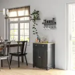 Sideboard Buffet Cabinet Black Kitchen Coffee Bar Storage with Solid Wood Top Adjustable Shelf 2 Drawers for Living Room - Image 10