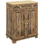 Sideboard Buffet Cabinet Brown Kitchen Coffee Bar Storage with Solid Wood Top Adjustable Shelf 2 Drawers for Living Room - Image 11