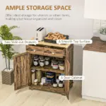 Sideboard Buffet Cabinet Brown Kitchen Coffee Bar Storage with Solid Wood Top Adjustable Shelf 2 Drawers for Living Room - Image 4