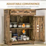 Sideboard Buffet Cabinet Brown Kitchen Coffee Bar Storage with Solid Wood Top Adjustable Shelf 2 Drawers for Living Room - Image 6