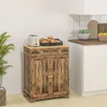 Sideboard Buffet Cabinet Brown Kitchen Coffee Bar Storage with Solid Wood Top Adjustable Shelf 2 Drawers for Living Room - Image 8