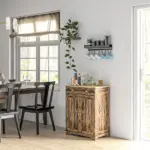 Sideboard Buffet Cabinet Brown Kitchen Coffee Bar Storage with Solid Wood Top Adjustable Shelf 2 Drawers for Living Room - Image 10