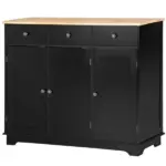 Sideboard Buffet Rubberwood Top 3 Drawers 3 Cabinets Adjustable Shelves Black Kitchen - Image 11