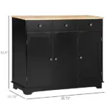 Sideboard Buffet Rubberwood Top 3 Drawers 3 Cabinets Adjustable Shelves Black Kitchen - Image 3