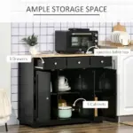 Sideboard Buffet Rubberwood Top 3 Drawers 3 Cabinets Adjustable Shelves Black Kitchen - Image 4