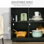 Sideboard Buffet Rubberwood Top 3 Drawers 3 Cabinets Adjustable Shelves Black Kitchen - Image 5