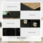 Sideboard Buffet Rubberwood Top 3 Drawers 3 Cabinets Adjustable Shelves Black Kitchen - Image 6