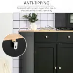 Sideboard Buffet Rubberwood Top 3 Drawers 3 Cabinets Adjustable Shelves Black Kitchen - Image 7