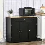 Sideboard Buffet Rubberwood Top 3 Drawers 3 Cabinets Adjustable Shelves Black Kitchen - Image 10