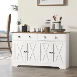 HOMCOM Sideboard Buffet with 2 Drawers, 4 Barn Doors and 2 Adjustable Shelves, Kitchen Buffet Cabinet for Living Room, White - Image 2