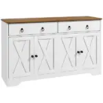 HOMCOM Sideboard Buffet with 2 Drawers, 4 Barn Doors and 2 Adjustable Shelves, Kitchen Buffet Cabinet for Living Room, White - Image 11