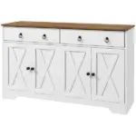 HOMCOM Sideboard Buffet with 2 Drawers, 4 Barn Doors and 2 Adjustable Shelves, Kitchen Buffet Cabinet for Living Room, White