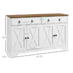 HOMCOM Sideboard Buffet with 2 Drawers, 4 Barn Doors and 2 Adjustable Shelves, Kitchen Buffet Cabinet for Living Room, White - Image 3
