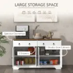 HOMCOM Sideboard Buffet with 2 Drawers, 4 Barn Doors and 2 Adjustable Shelves, Kitchen Buffet Cabinet for Living Room, White - Image 4
