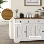 HOMCOM Sideboard Buffet with 2 Drawers, 4 Barn Doors and 2 Adjustable Shelves, Kitchen Buffet Cabinet for Living Room, White - Image 6