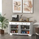 HOMCOM Sideboard Buffet with 2 Drawers, 4 Barn Doors and 2 Adjustable Shelves, Kitchen Buffet Cabinet for Living Room, White - Image 10