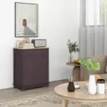 HOMCOM Sideboard Floor Cupboard with Solid Wood Top, Adjustable Shelf and 2 Drawers Versatile Kitchen Storage Cabinet - Image 2