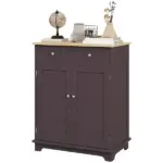 HOMCOM Sideboard Floor Cupboard with Solid Wood Top, Adjustable Shelf and 2 Drawers Versatile Kitchen Storage Cabinet