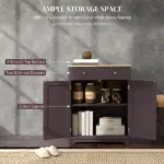 HOMCOM Sideboard Floor Cupboard with Solid Wood Top, Adjustable Shelf and 2 Drawers Versatile Kitchen Storage Cabinet - Image 4