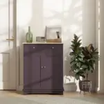 HOMCOM Sideboard Floor Cupboard with Solid Wood Top, Adjustable Shelf and 2 Drawers Versatile Kitchen Storage Cabinet - Image 8