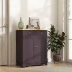 HOMCOM Sideboard Floor Cupboard with Solid Wood Top, Adjustable Shelf and 2 Drawers Versatile Kitchen Storage Cabinet - Image 10