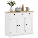 HOMCOM Sideboard with Solid Wood Countertop, Kitchen Storage Cabinet, Coffee Bar Cabinet with Drawers, Doors and Adjustable Shelf, White - Image 11