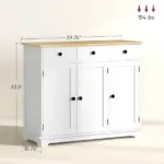 HOMCOM Sideboard with Solid Wood Countertop, Kitchen Storage Cabinet, Coffee Bar Cabinet with Drawers, Doors and Adjustable Shelf, White - Image 3