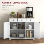 HOMCOM Sideboard with Solid Wood Countertop, Kitchen Storage Cabinet, Coffee Bar Cabinet with Drawers, Doors and Adjustable Shelf, White - Image 4