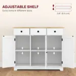 HOMCOM Sideboard with Solid Wood Countertop, Kitchen Storage Cabinet, Coffee Bar Cabinet with Drawers, Doors and Adjustable Shelf, White - Image 5