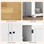 HOMCOM Sideboard with Solid Wood Countertop, Kitchen Storage Cabinet, Coffee Bar Cabinet with Drawers, Doors and Adjustable Shelf, White - Image 6