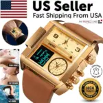 SKMEI Mens Triple Time Digital Quartz Sports Watch with Leather Band