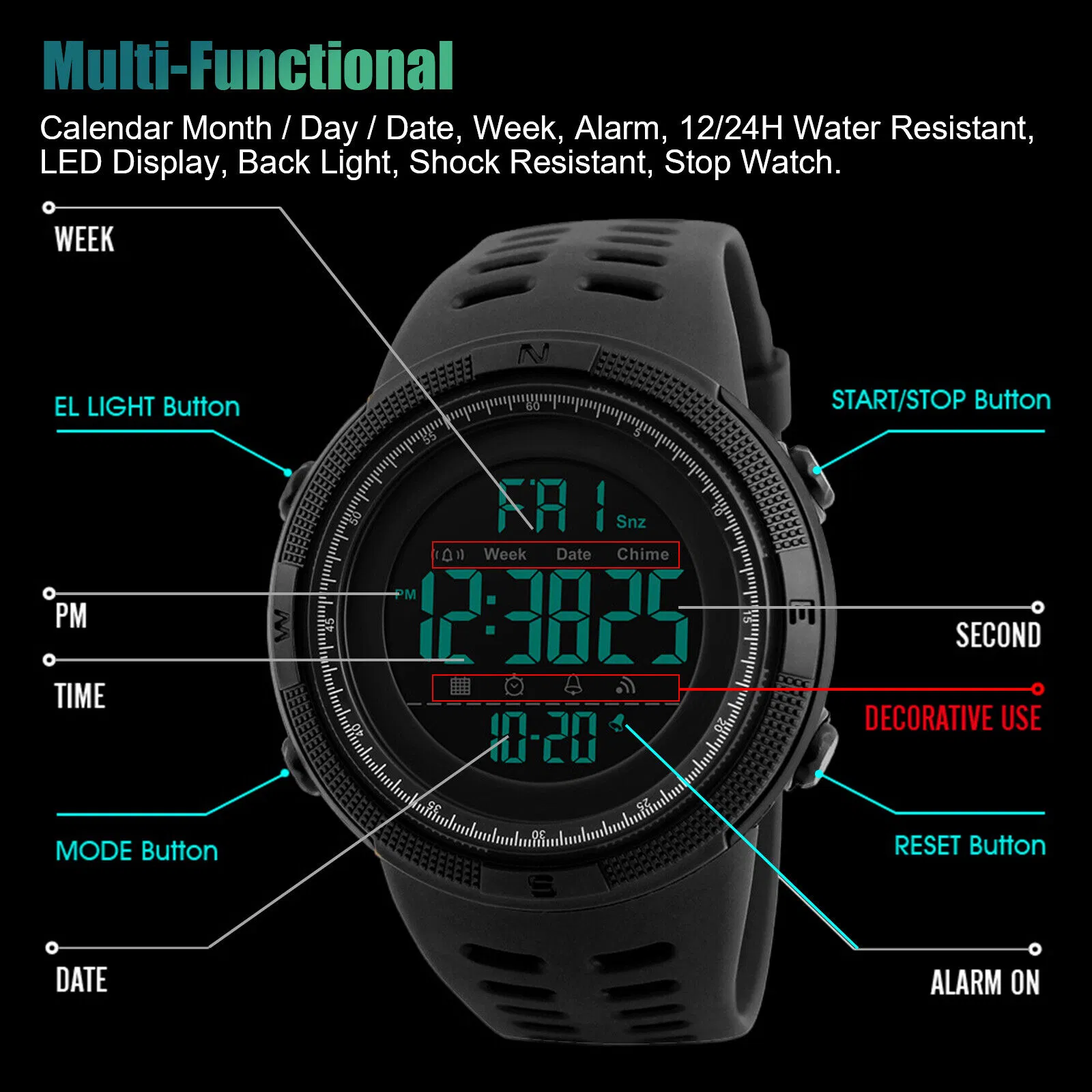 SKMEI Mens Digital Analog Sports Watch with Chronograph and 50M Water Resistance