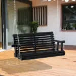 46 Inch 2 Person Wooden Porch Swing Bench with Cup Holders, Black - Image 2