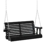 46 Inch 2 Person Wooden Porch Swing Bench with Cup Holders, Black