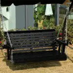 46 Inch 2 Person Wooden Porch Swing Bench with Cup Holders, Black - Image 7