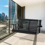 46 Inch 2 Person Wooden Porch Swing Bench with Cup Holders, Black - Image 10