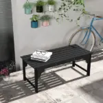 Slatted Wooden Garden Bench, Curved Seat Front Porch Bench, Black - Image 2