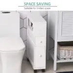 HOMCOM Slim Bathroom Storage Cabinet Narrow with Shelf 2 Drawers 4 Casters Floor Organizer White - Image 5