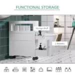 HOMCOM Slim Bathroom Storage Cabinet Narrow with Shelf 2 Drawers 4 Casters Floor Organizer White - Image 6