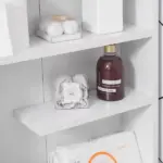 Kleankin Slim Bathroom Storage Cabinet Rolling Wheels Shelves Toilet Paper Holder White - Image 12